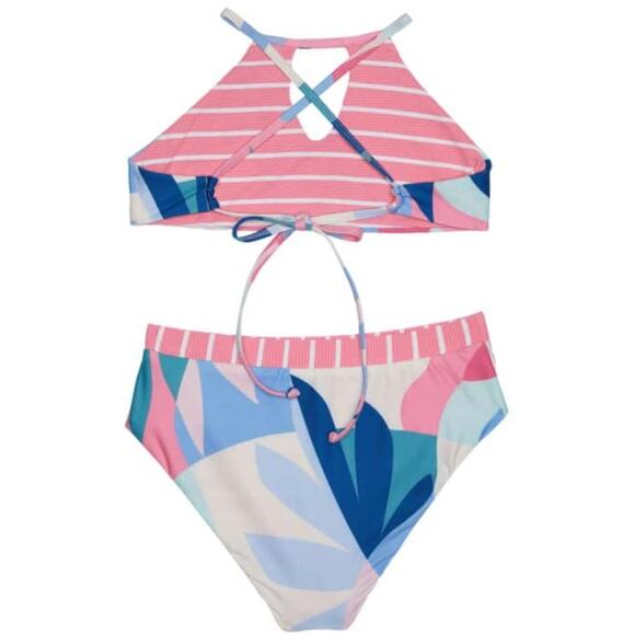 Splendid Girls Reversible Mosaic Palm High Neck High Waist Pant Bikini Set Sz 14 - Picture 2 of 7